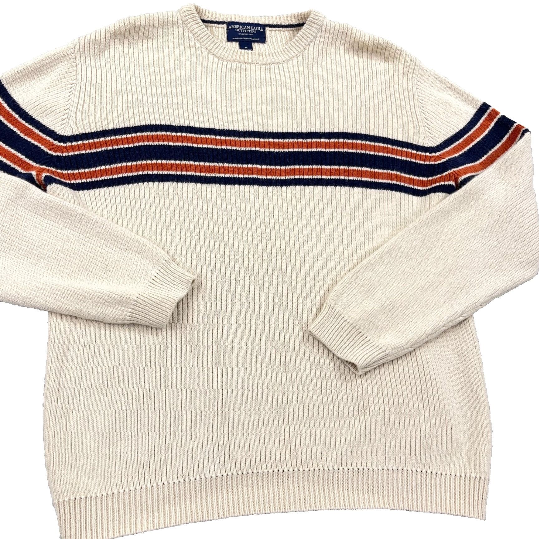 American Eagle Outfitters Vintage American Eagle Outfitters Sweater Men M Cream White Chunky Knit Stripe Size US M / EU 48-50 / 2 - 2 Thumbnail