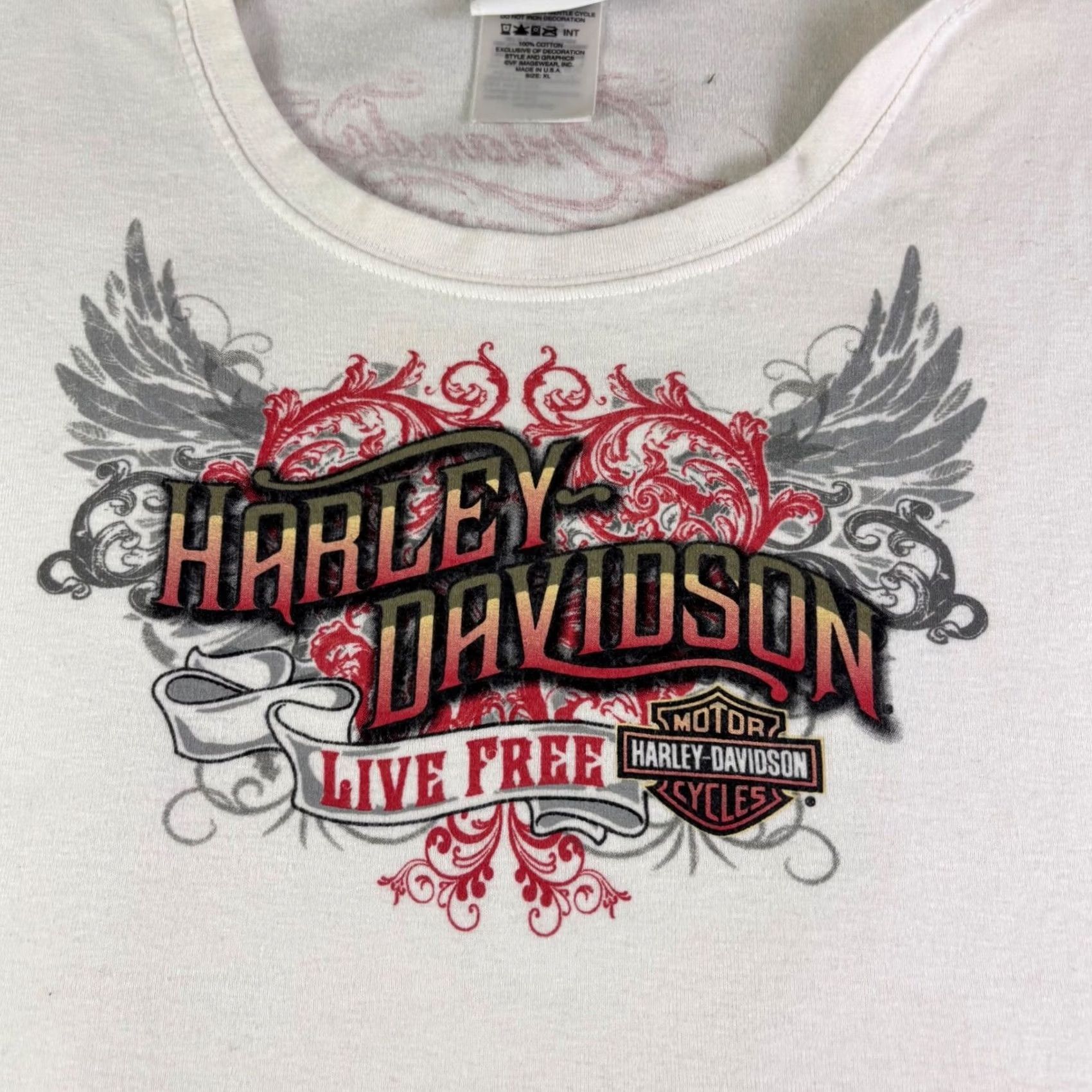 Harley Davidson Harley-Davidson Live Free Wings Graphic Tee Shirt White XL Cotton Vintage Y2K Tee Shirt Women Short Sleeve Scoop Neck Glitter Size XL / US 12-14 / IT 48-50 - 6 Thumbnail