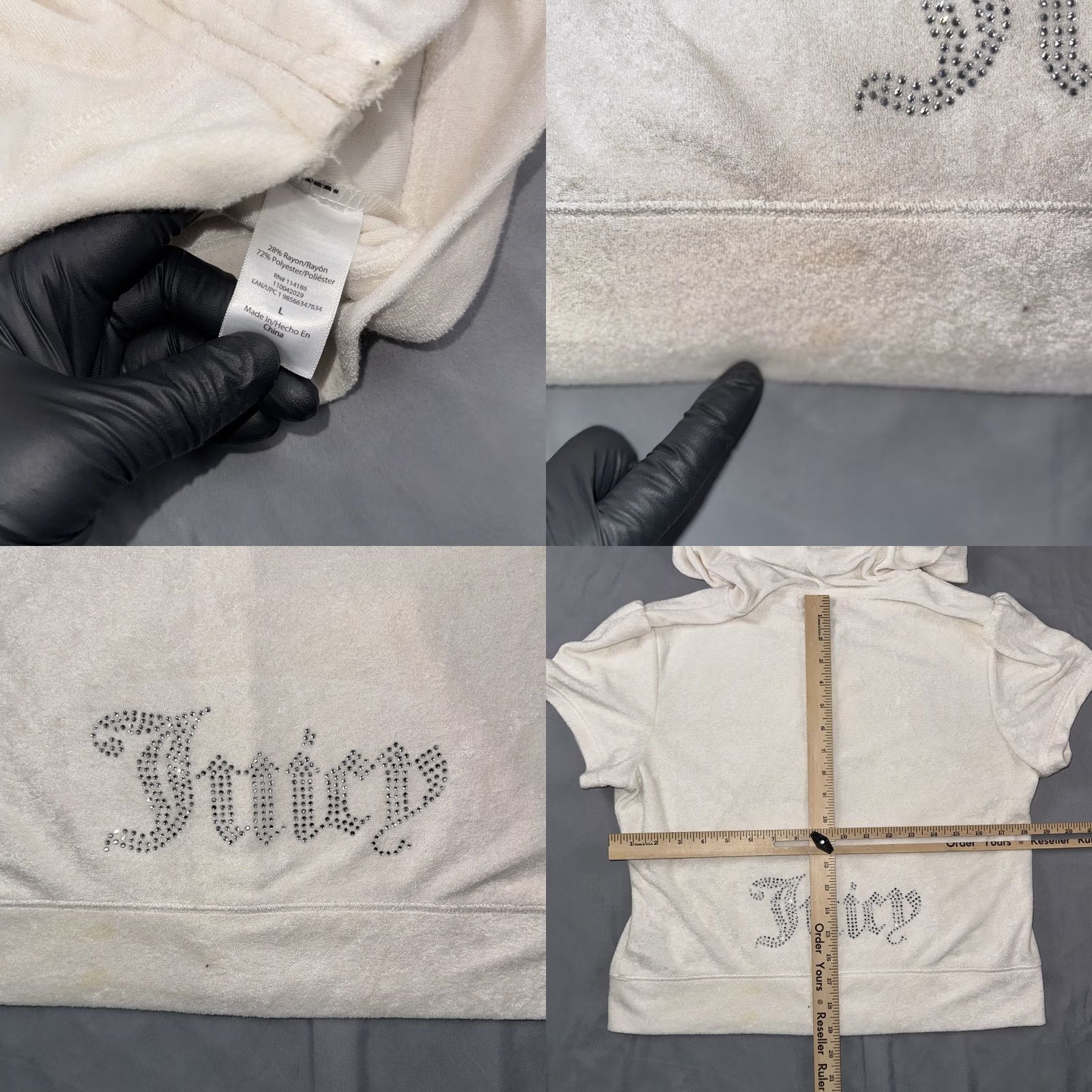 Juicy Couture Juicy Couture Hoodie Womens L White Short Sleeve Velour Zip Rhinestone Juicy Size L / US 10 / IT 46 - 8 Thumbnail