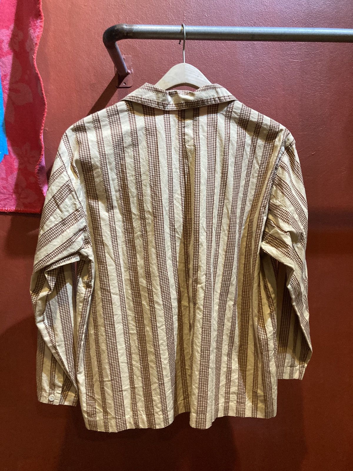 Issey Miyake 80s Issey Miyake Lace Up Striped Shirt Size L / US 10 / IT 46 - 2 Thumbnail