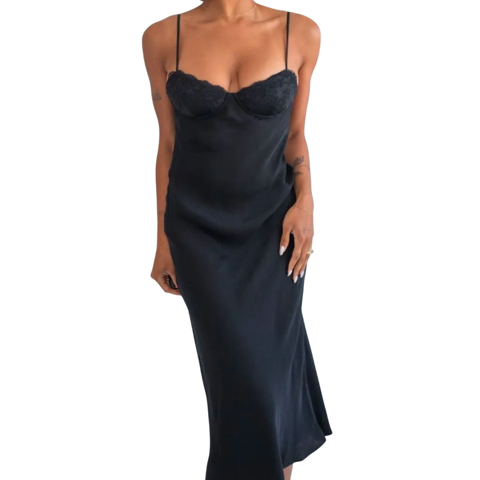 & Other Stories Rumored Negroni Midi Dress Black Bamboo MEDIUM Timeless NWT Size M / US 6-8 / IT 42-44 - 2 Thumbnail