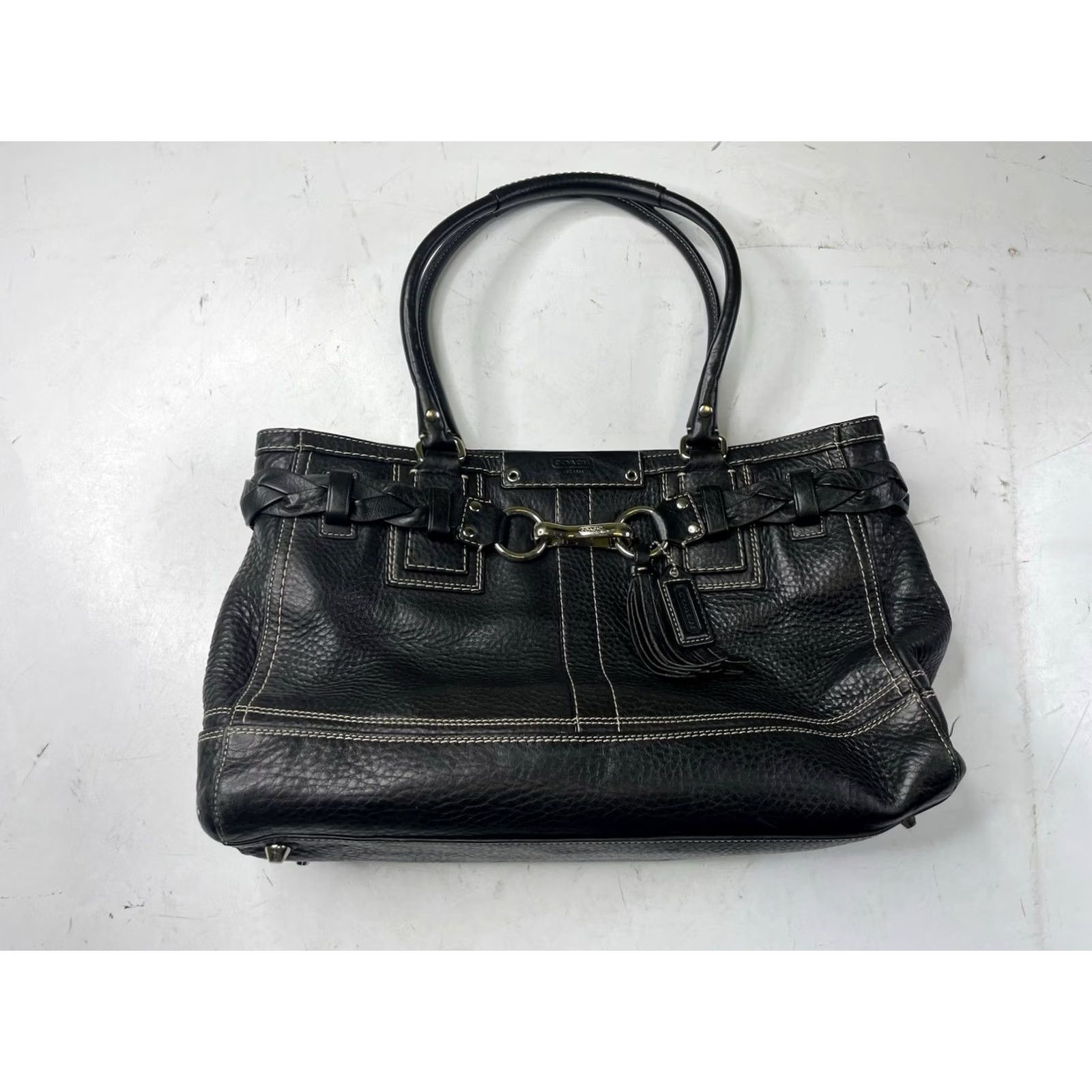 Coach Coach Hamptons Tote Handbag Pebbled Leather Black F13084 Y2K Bag Size ONE SIZE - 3 Thumbnail