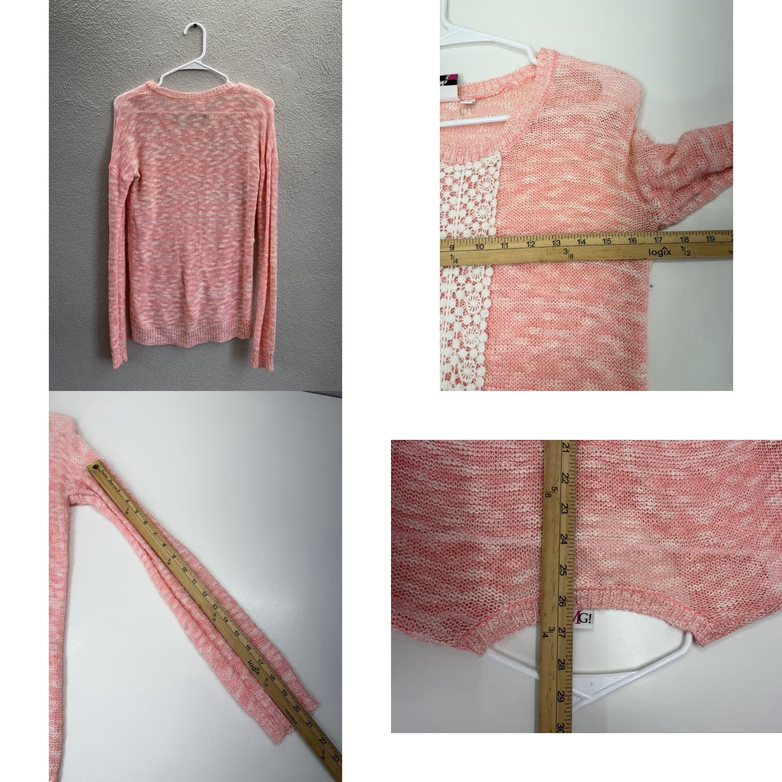 Vintage OhMG! Womens Sweater Shirt Pink Heathered Long Sleeve Thin Size L Pullover Knit Casual Women’s Classic 2000s Size L / US 10 / IT 46 - 8 Thumbnail