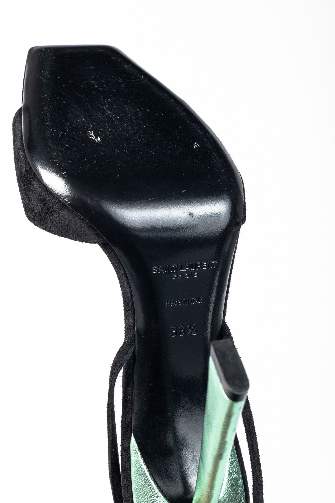 Saint Laurent Paris Saint Laurent Paz Black Suede Lace-Up Green-Heeled Sandals Size US 8 / IT 38 - 5 Thumbnail