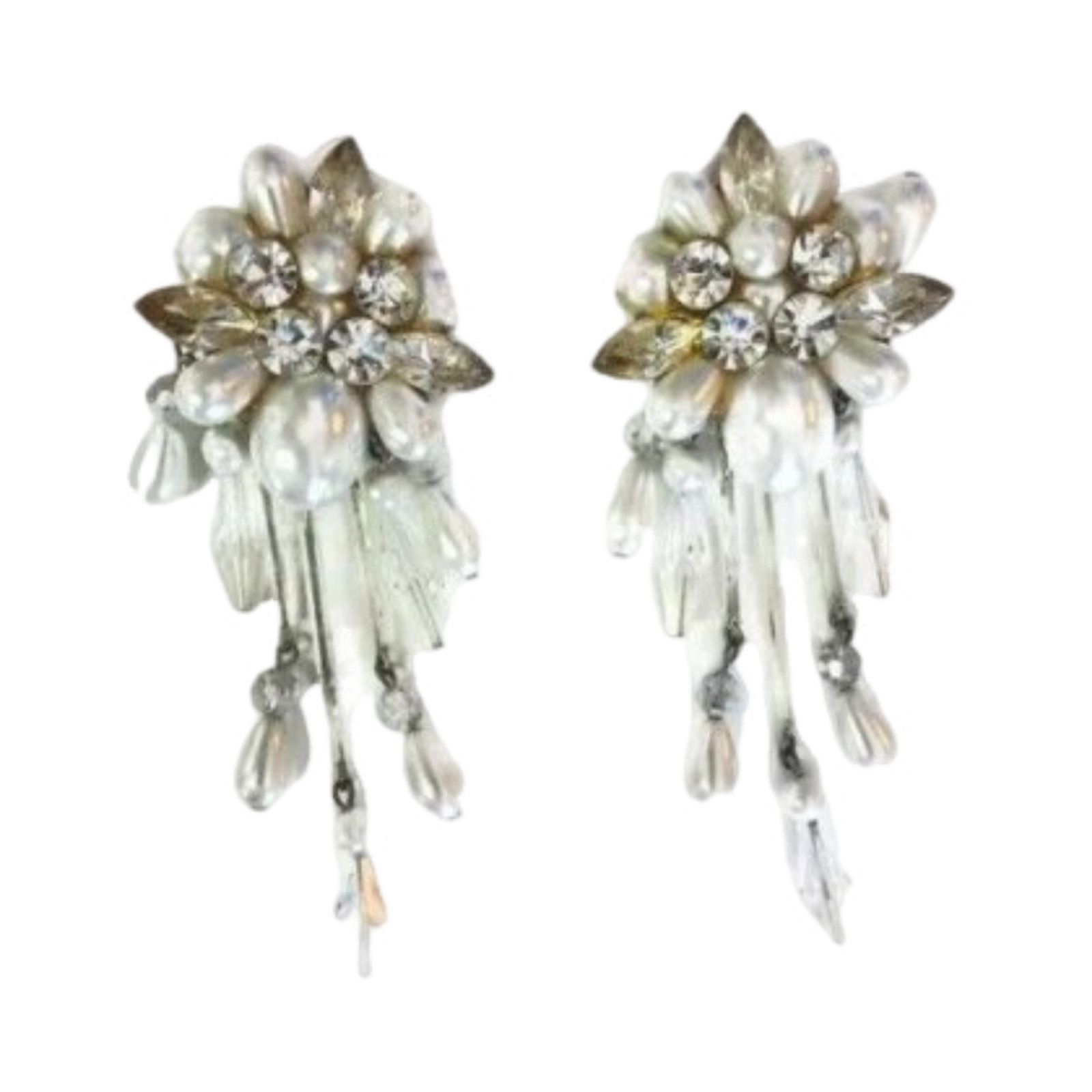 The Unbranded Brand Vintage Rhinestone Faux Pearls Dangle Chandelier Earrings Size ONE SIZE - 3 Thumbnail