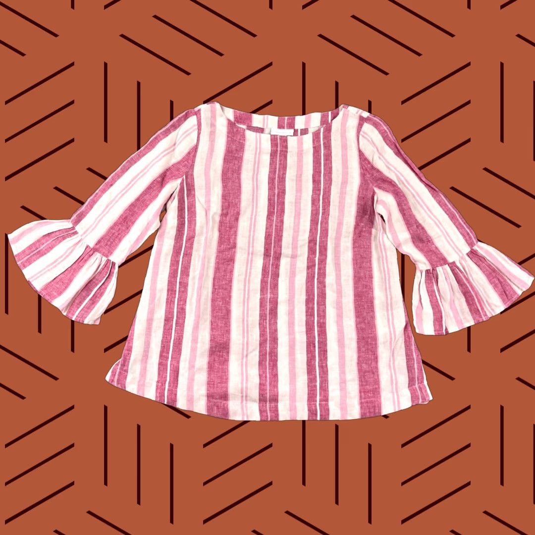 Charter Club CHARTER CLUB Shirt Womens Small Pink White Striped 100% Linen Blouse Top Ruffle Size S / US 4 / IT 40 - 1 Thumbnail