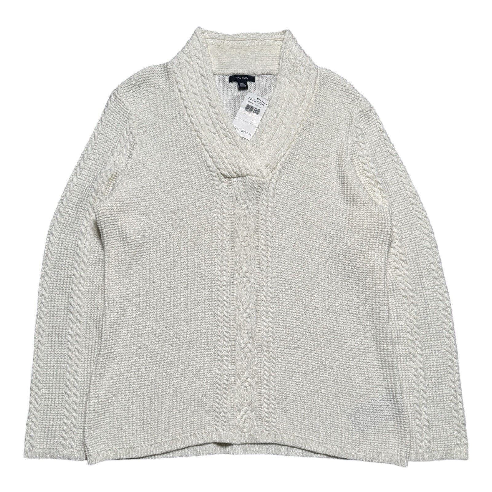 Nautica Nautica Women’s XXL V Neck Shawl Collar Cable Sweater White Size XXL / US 16-18 / IT 52-54 - 1 Thumbnail