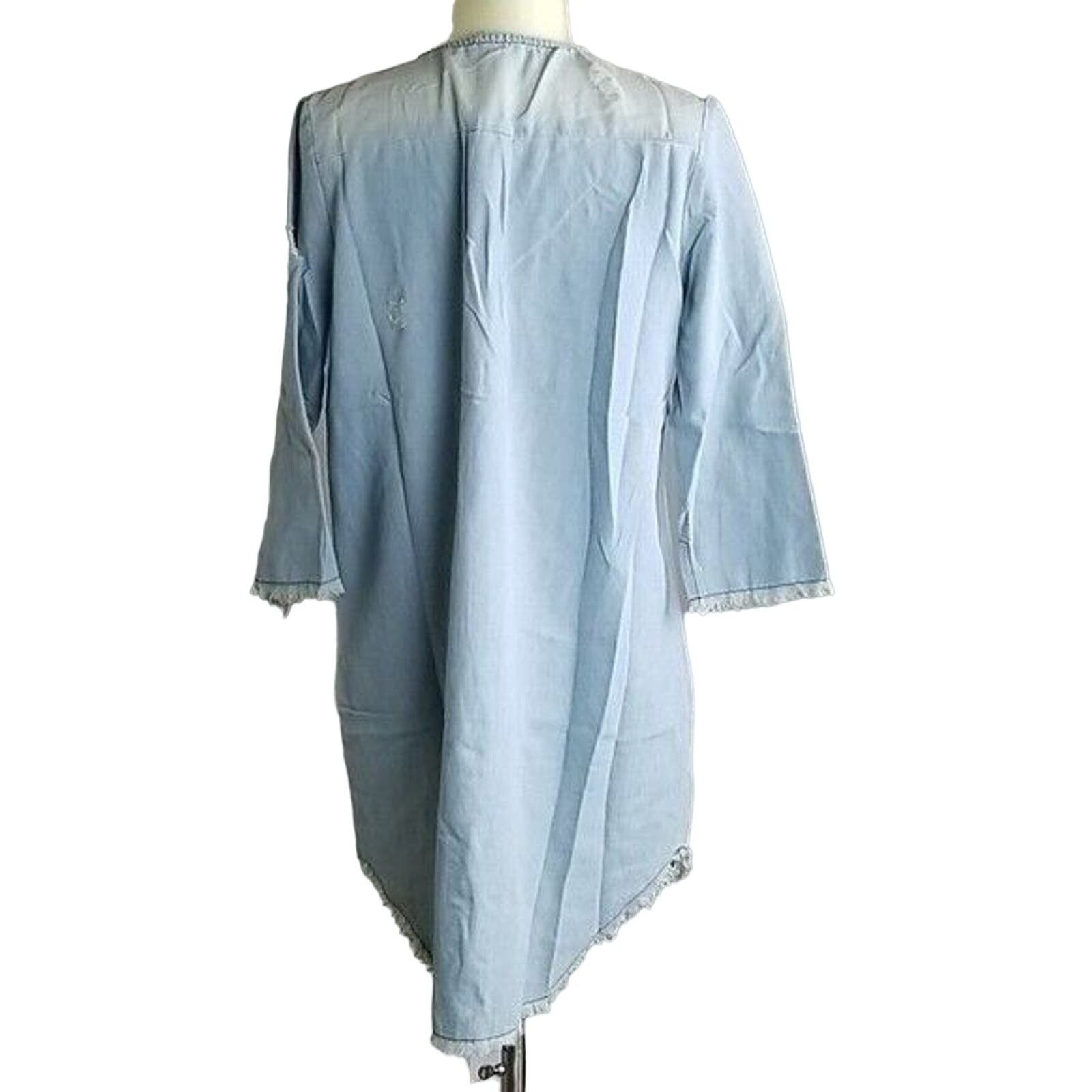 Odd Molly Oddi Shirt Women 8 Chambray Tunic Top Fringe Top Distressed Size M / US 6-8 / IT 42-44 - 4 Thumbnail