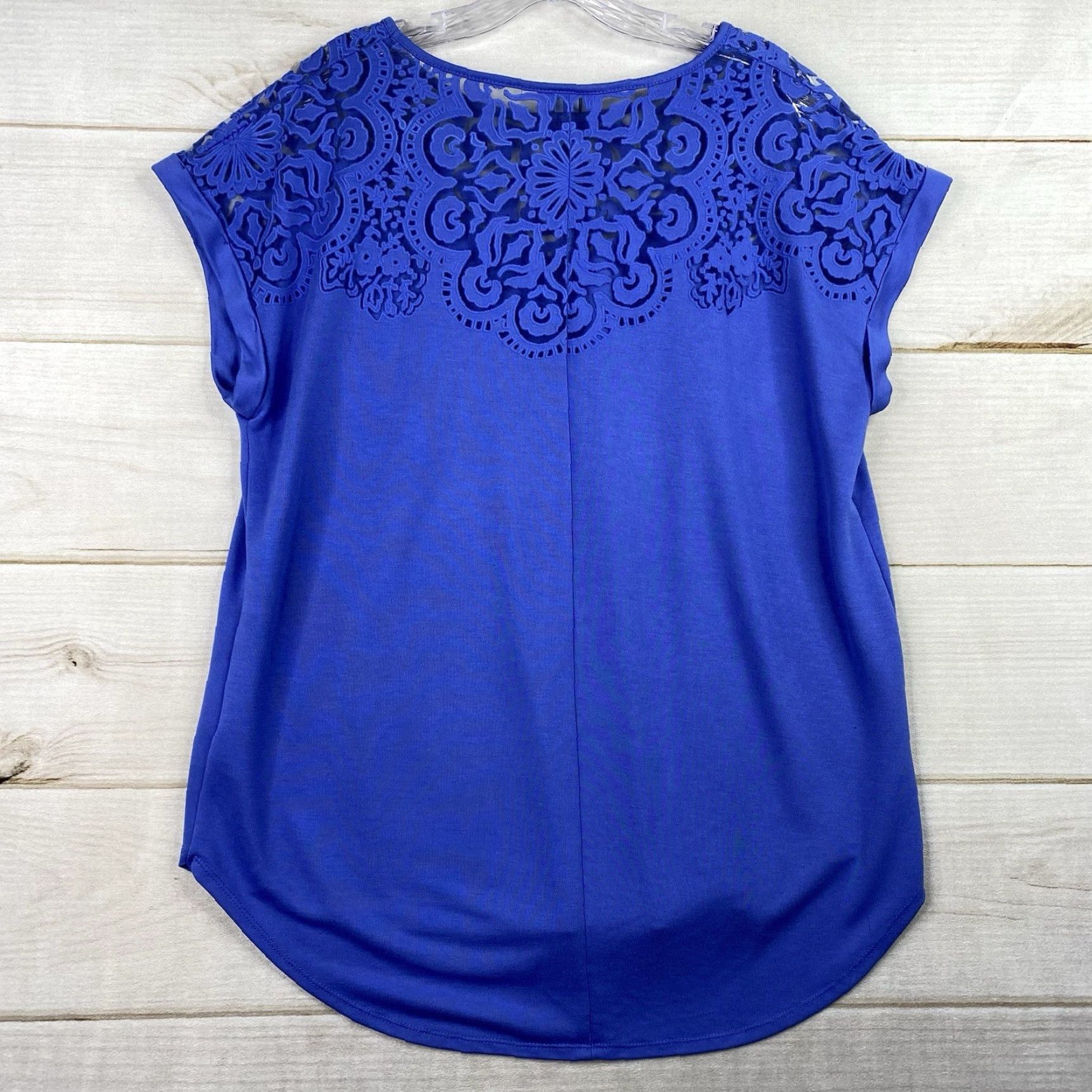 Vintage Ava & Viv Top Womens 1X Blue Embroidered Burnout Cap Short Sleeve Boho Stretch Size XL / US 12-14 / IT 48-50 - 5 Thumbnail