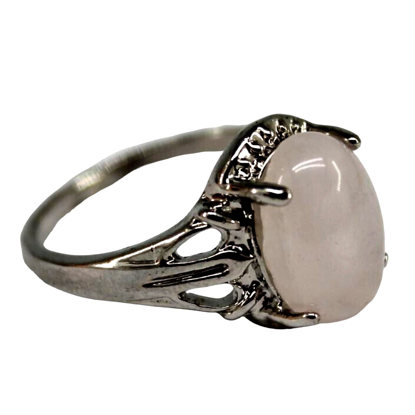 Other Natural White Nephrite Stone Ring Silvertone Prong Set Sz 10 Size ONE SIZE - 2 Thumbnail