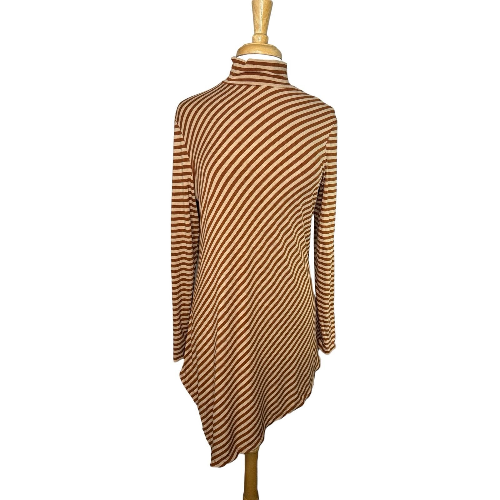 Chicos CHICOS Brown Tan Stripe High Neck Asymmetric Tunic Large (2) Size L / US 10 / IT 46 - 1 Thumbnail