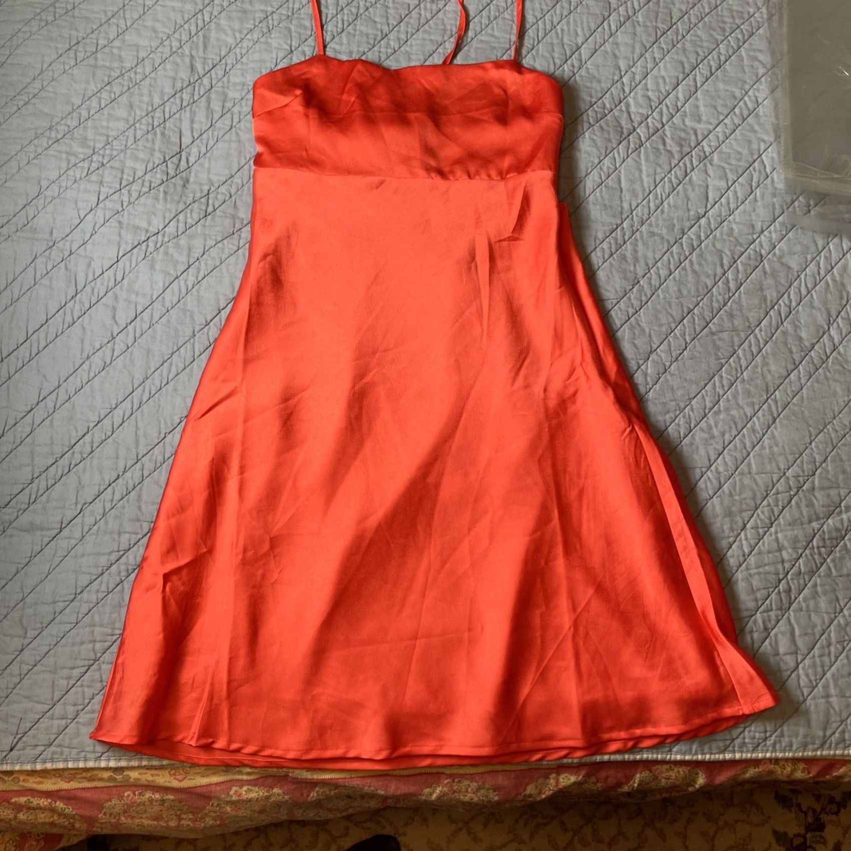 Vintage HYFVE All Nighter Satin Strappy Midi Dress L Halter Sleeveless Bow Strappy Orange Neon Melon 90s Clubwear Wedding Party Formal Women Dress Size L / US 10 / IT 46 - 3 Thumbnail