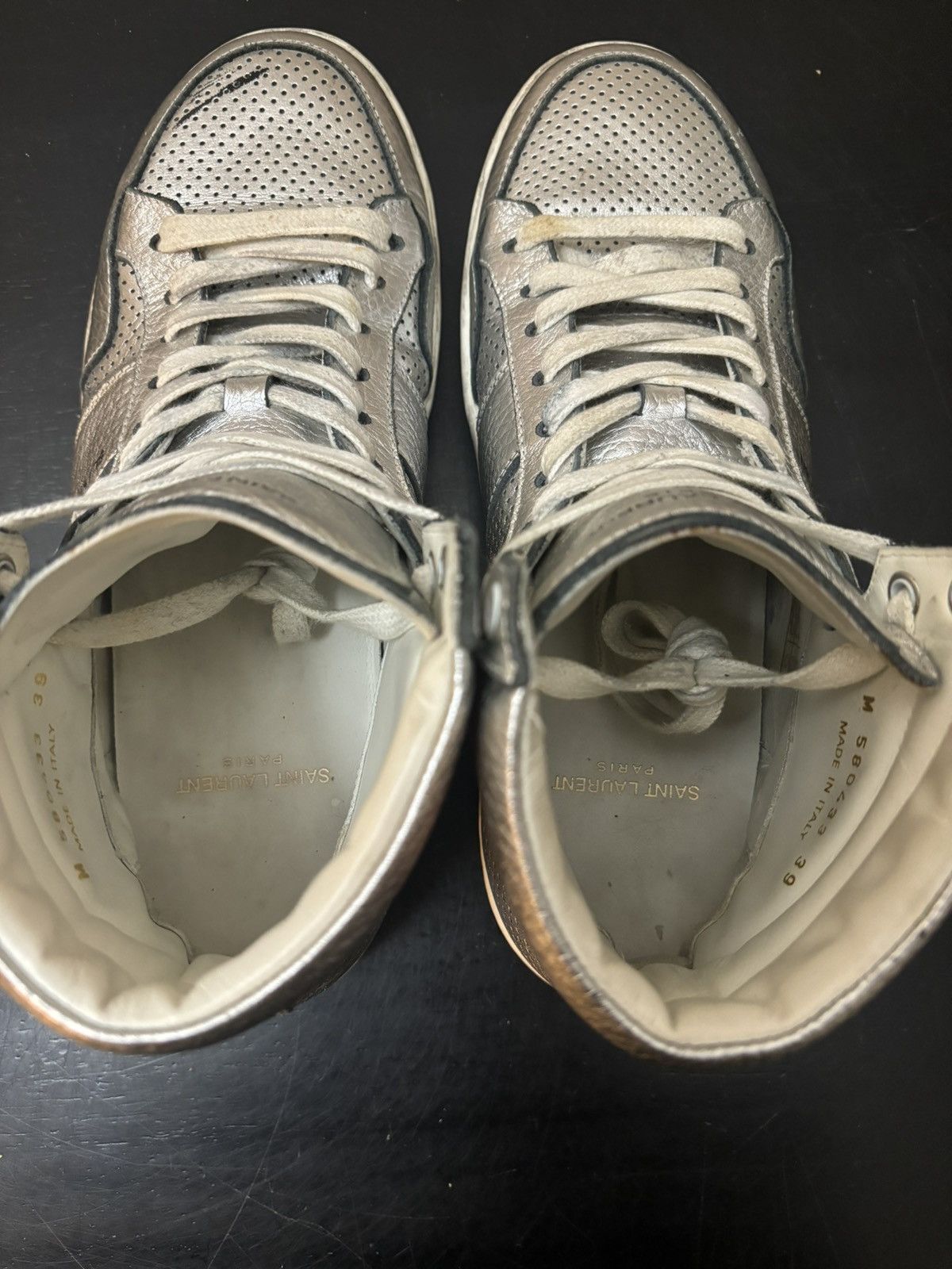 Saint Laurent Paris Saint Laurent Paris SL-10H Perforated Leather Sneaker Silver Size US 6 / EU 39 - 7 Thumbnail
