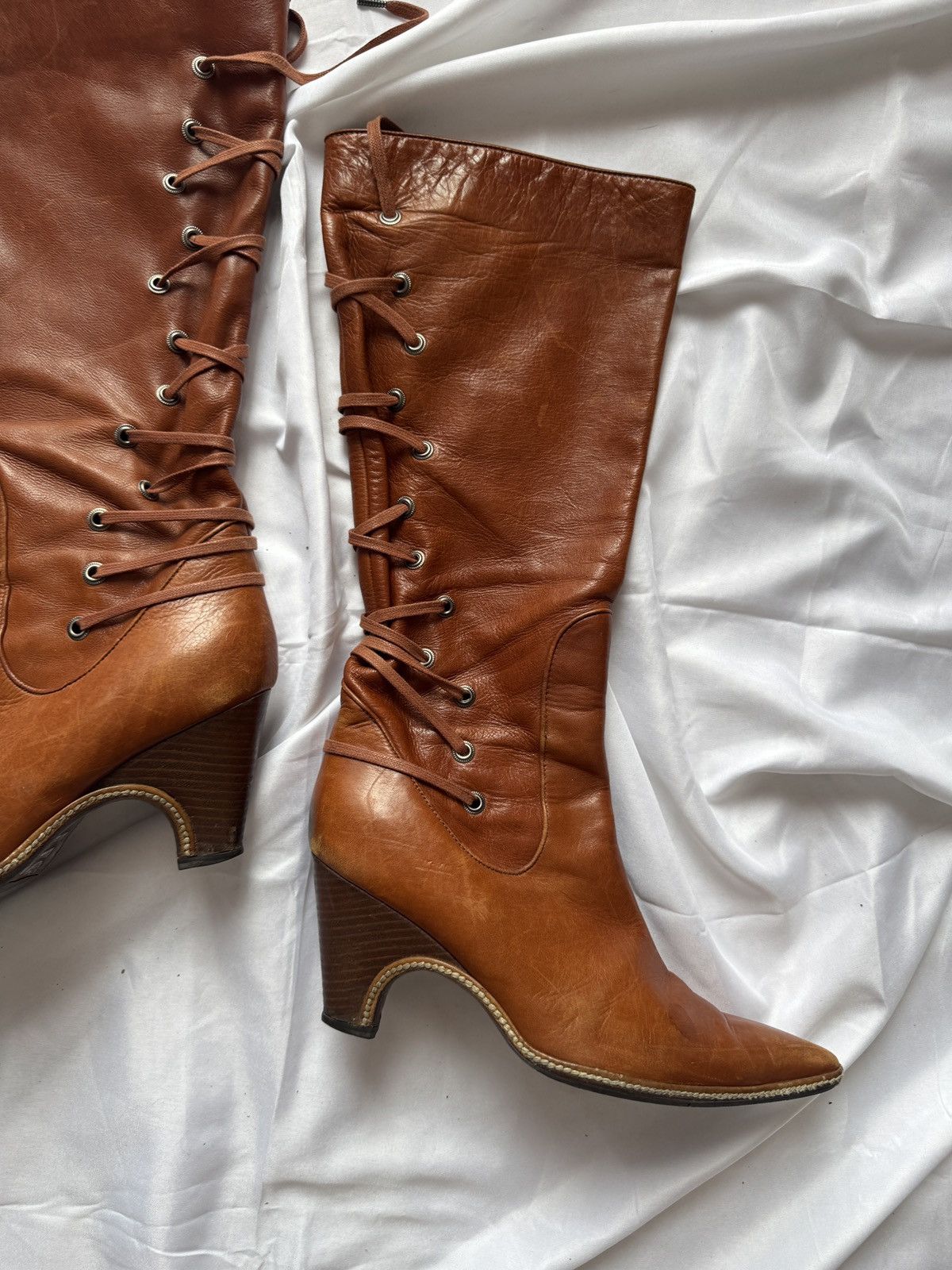 Dries Van Noten Dries Van Noten Vintage Lace Up Knee High Leather Boots Size US 7 / IT 37 - 8 Thumbnail