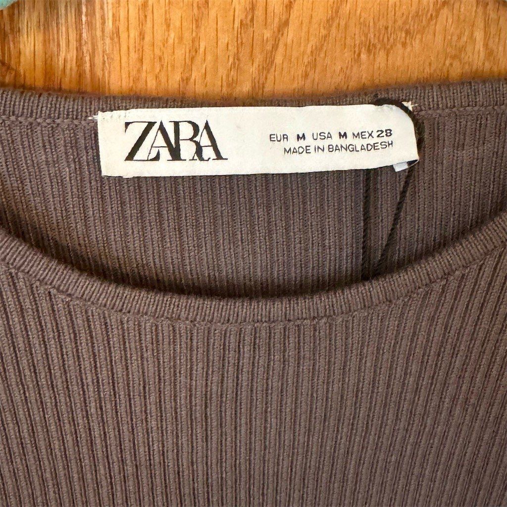 Zara ZARA Cropped Top Womens M Brown Taupe Ribbed Knit Cutout Sh Size M / US 6-8 / IT 42-44 - 6 Thumbnail