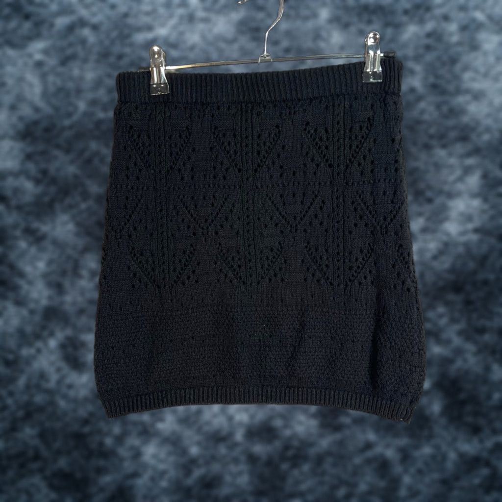 Vintage Freshman 1996 Womens Mini Skirt Knit Black With Heart Pattern Cotton Blend Size S Adult Small Size 28" / US 6 / IT 42 - 1 Thumbnail