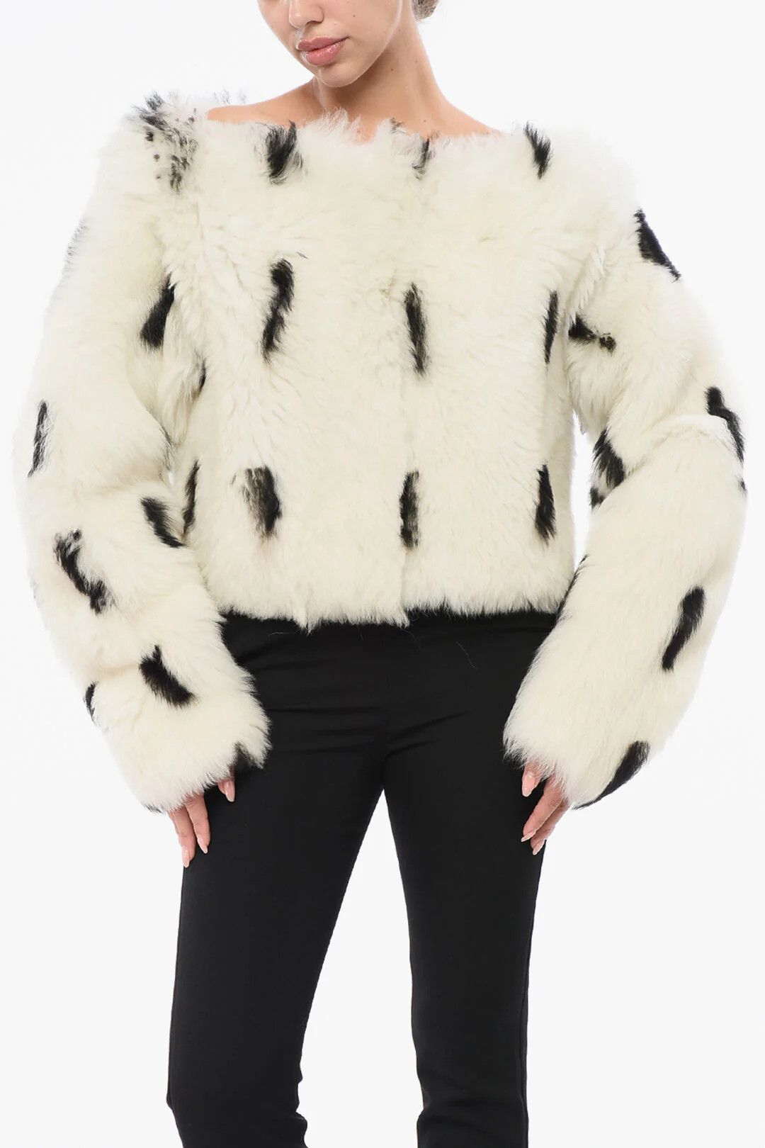 Balmain og1mm0326 Eco-Fur Off-Shoulder Top in White Size S / US 4 / IT 40 - 1 Thumbnail