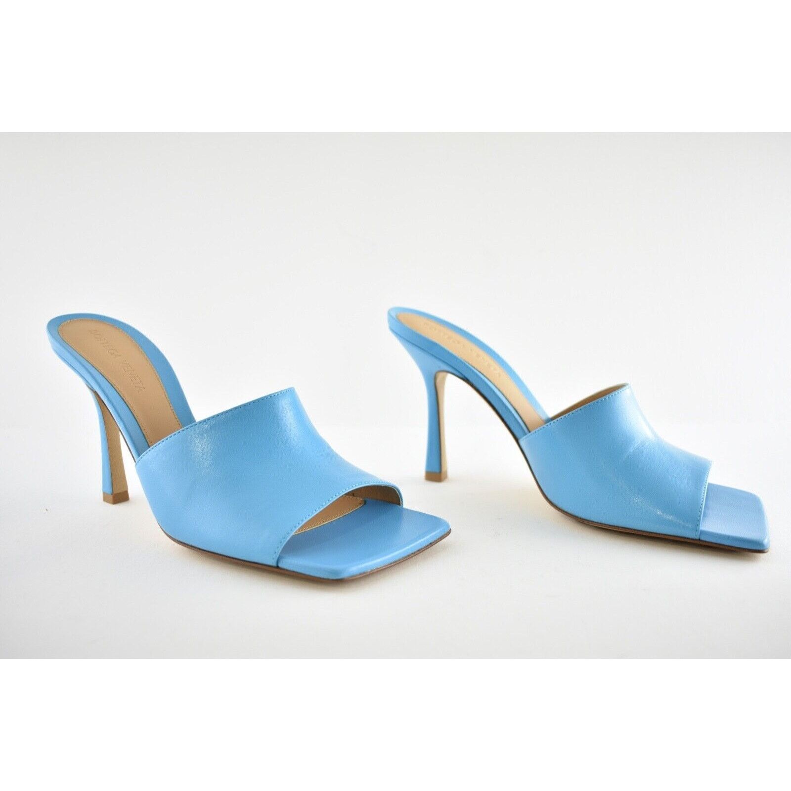 Bottega Veneta Stretch Square Toe Blue Backless Sandal Mule Heel Pump 37.5 Size US 7.5 / IT 37.5 - 4 Thumbnail