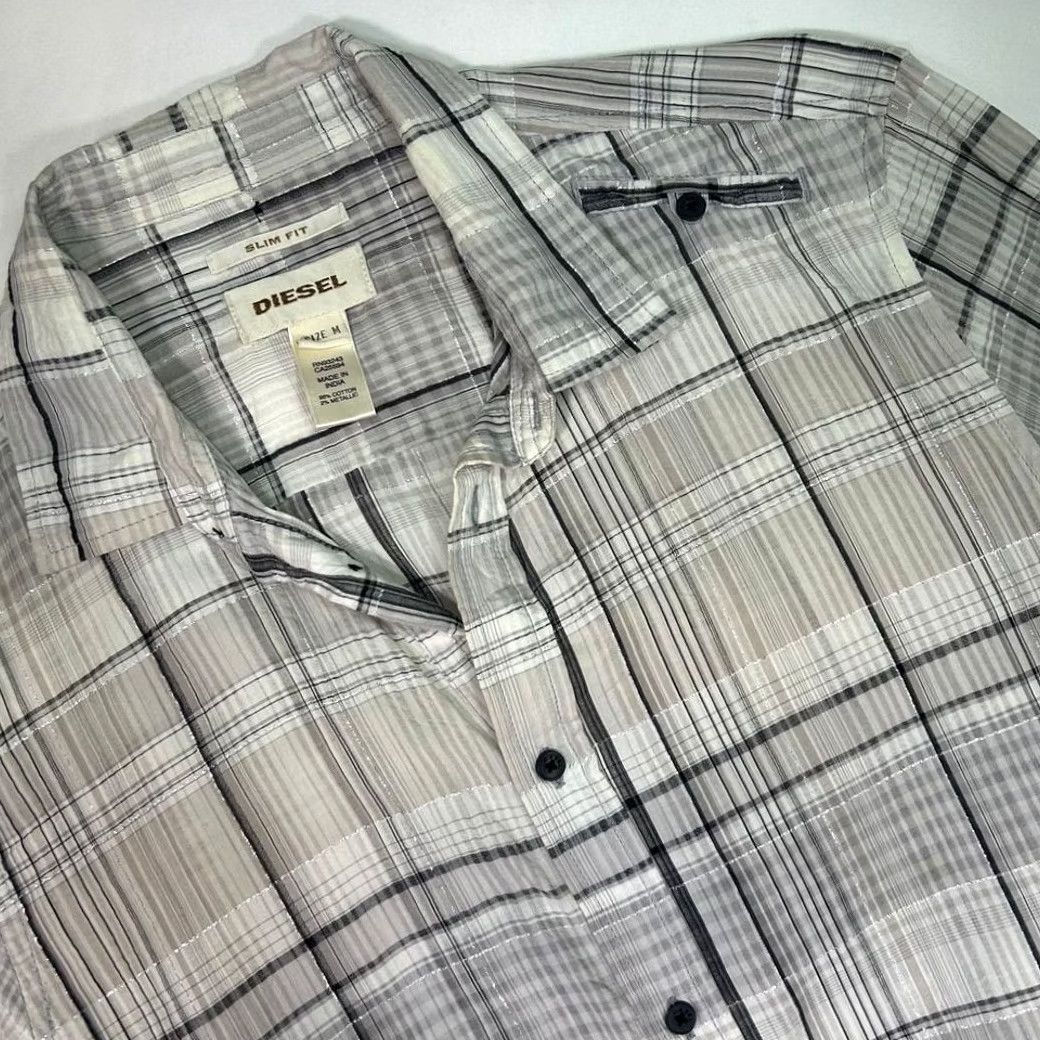 Diesel Diesel Womens Medium Gray Slim Fit Plaid Button Down Shirt Size M / US 6-8 / IT 42-44 - 3 Thumbnail