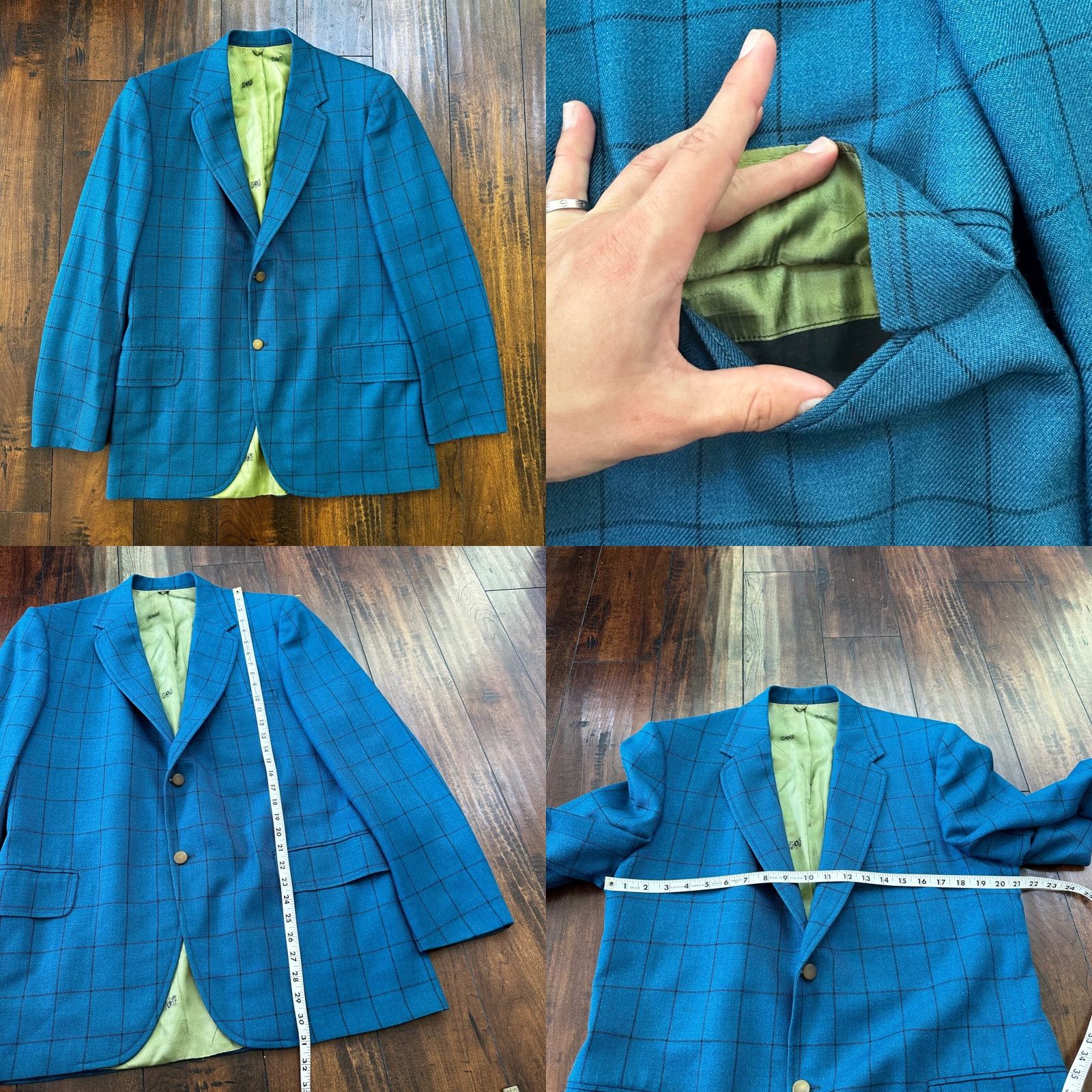 Vintage VINTAGE 1970s Blue Wool Suit Jacket Sportcoat 42 Regular Rockabilly Mens Size 42R - 8 Thumbnail