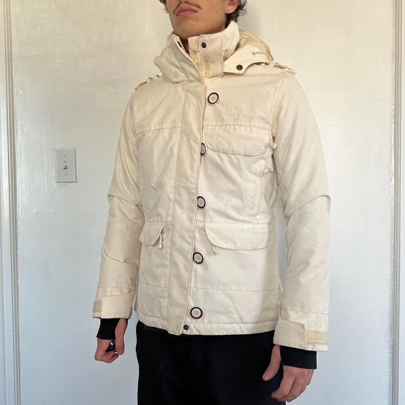 Vintage Vintage 00s Pinstripe Ski Snowboard Puffer Zip Winter Jacket Size S / US 4 / IT 40 - 1 Thumbnail