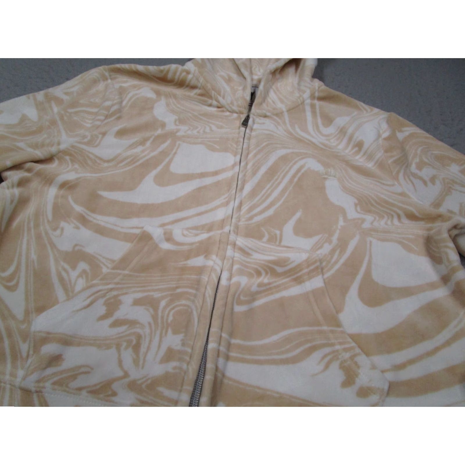 Juicy Couture Juicy Couture Hoodie Women XL Beige Swirl Velour Full Zip Long Sleeve Geometric Pattern Embroidered Crown Logo City Retro Sports Size XL / US 12-14 / IT 48-50 - 2 Thumbnail
