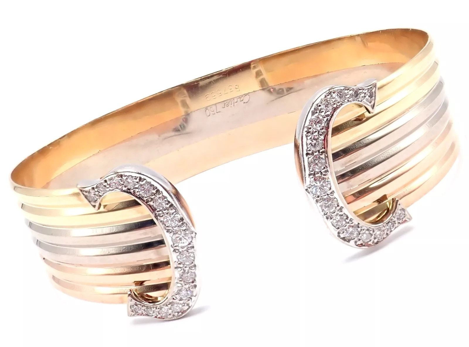 Cartier Cartier 18k Tri-Color Gold C Wide Cuff Bangle Bracelet Size ONE SIZE - 3 Thumbnail