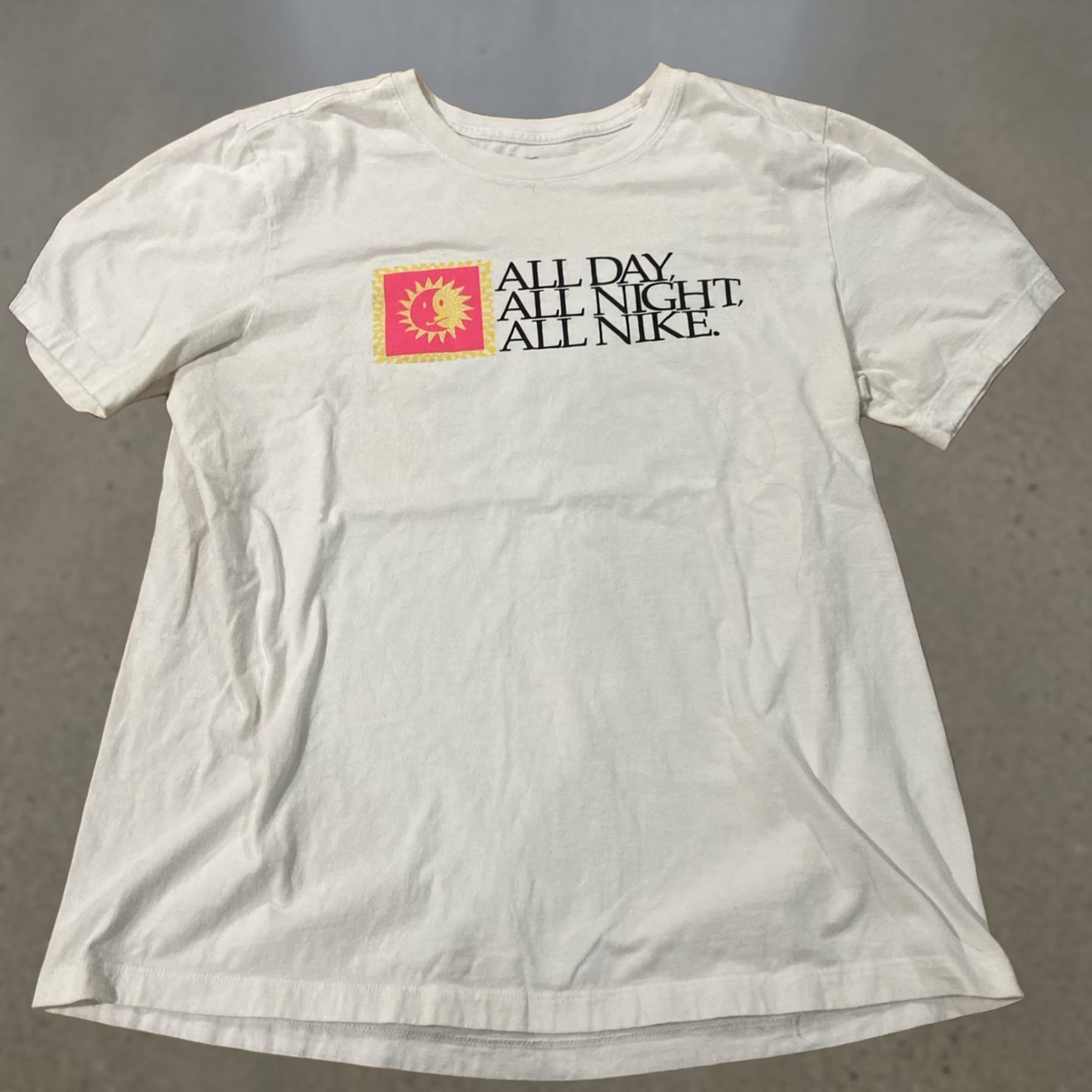Nike Nike Tee Mens Short Sleeve Logo Black T Shirt All Day All Night Logo T-Shirt Mens L White Cotton Blend Knit Breathable Regular Vintage No Size US L / EU 52-54 / 3 - 1 Thumbnail