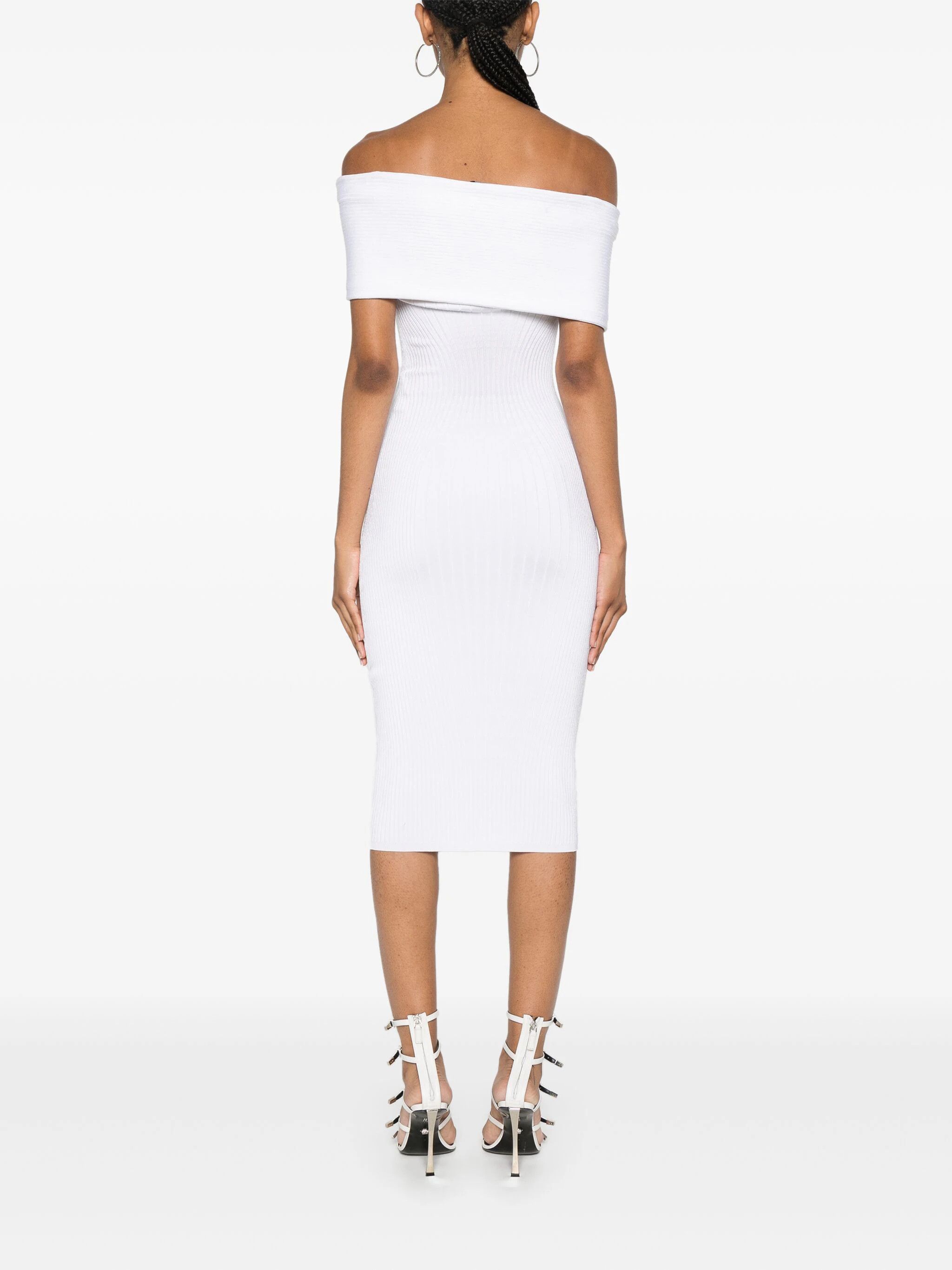 Mugler o1s22i1n1024 Off Shoulder Midi Dress in White Size M / US 6-8 / IT 42-44 - 4 Thumbnail