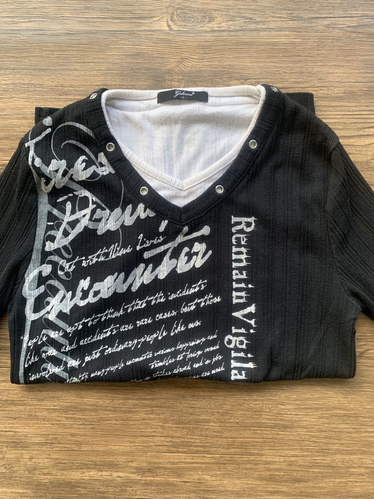 20471120 2000s japanese archive geleone double layer poem longsleeve Size US L / EU 52-54 / 3 - 2 Thumbnail