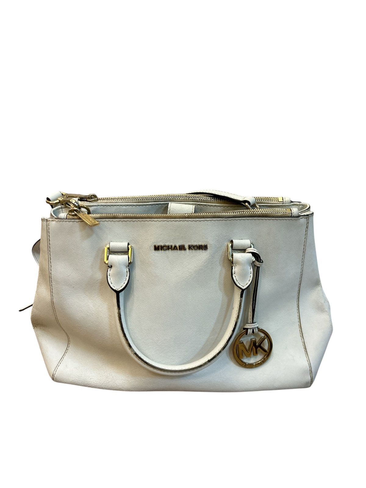 Michael Kors Michael Kors White Saffiano Leather Sutton Medium Satchel Size ONE SIZE - 1 Thumbnail
