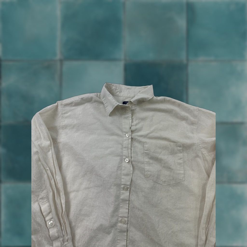 Gap Gap Shirt Womens Medium Beige Metallic The Big Long Sleeve Collared Button Down Size M / US 6-8 / IT 42-44 - 1 Thumbnail