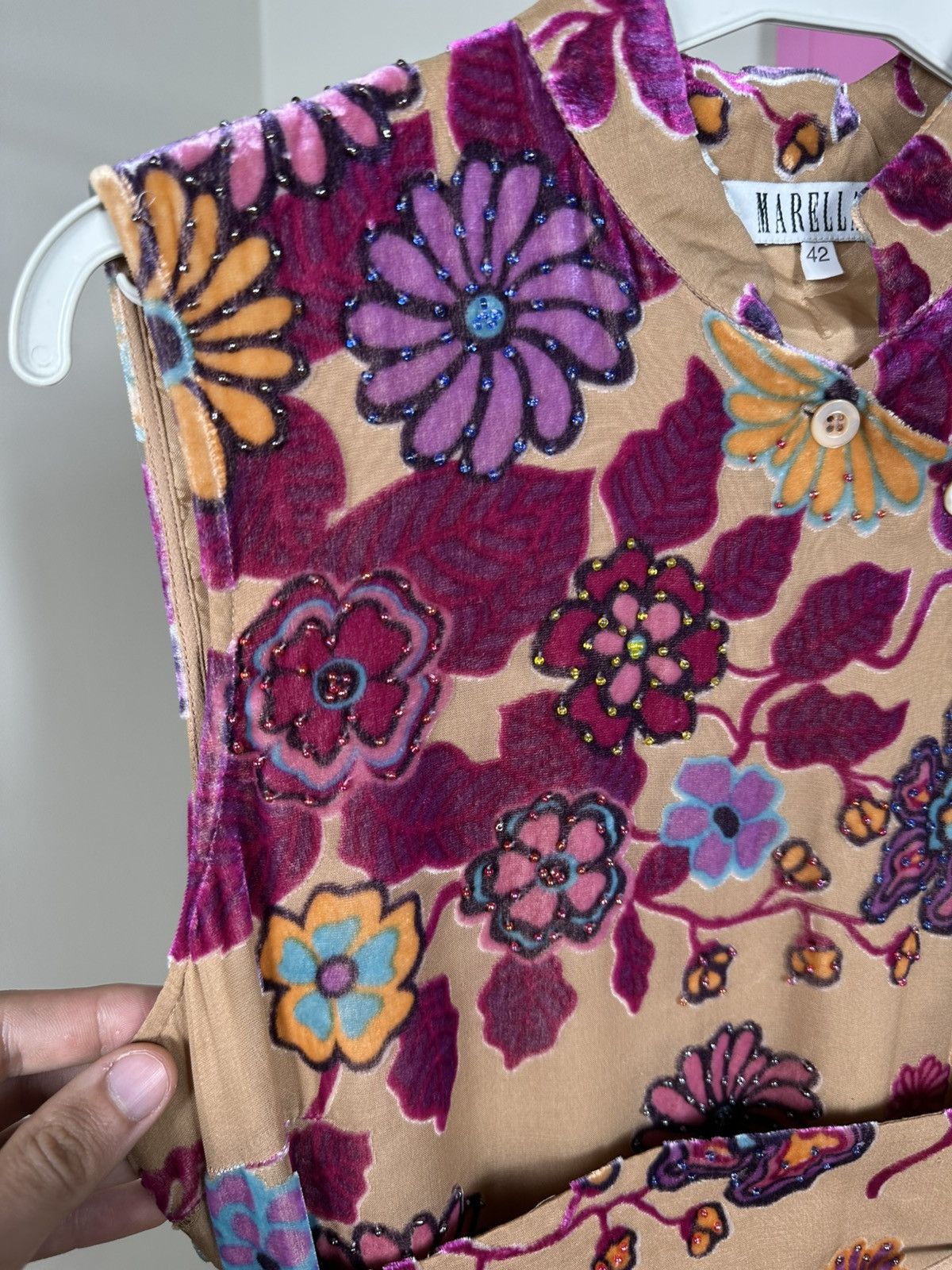 Marella Marella Vintage Midi Dress Beaded Embroidered Floral Kimono Size S / US 4 / IT 40 - 8 Thumbnail