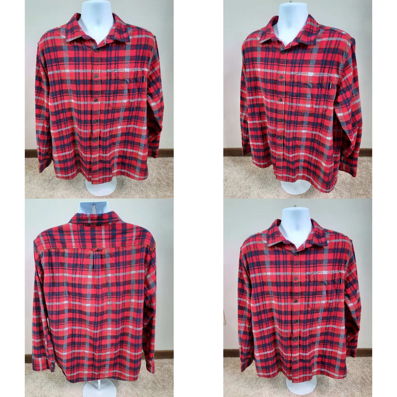 Eddie Bauer Eddie Bauer Men's Red XXL Heavy Flannel Plaid Shirt Relaxed Fit Button-Up Front Pockets Size US XXL / EU 58 / 5 - 8 Thumbnail