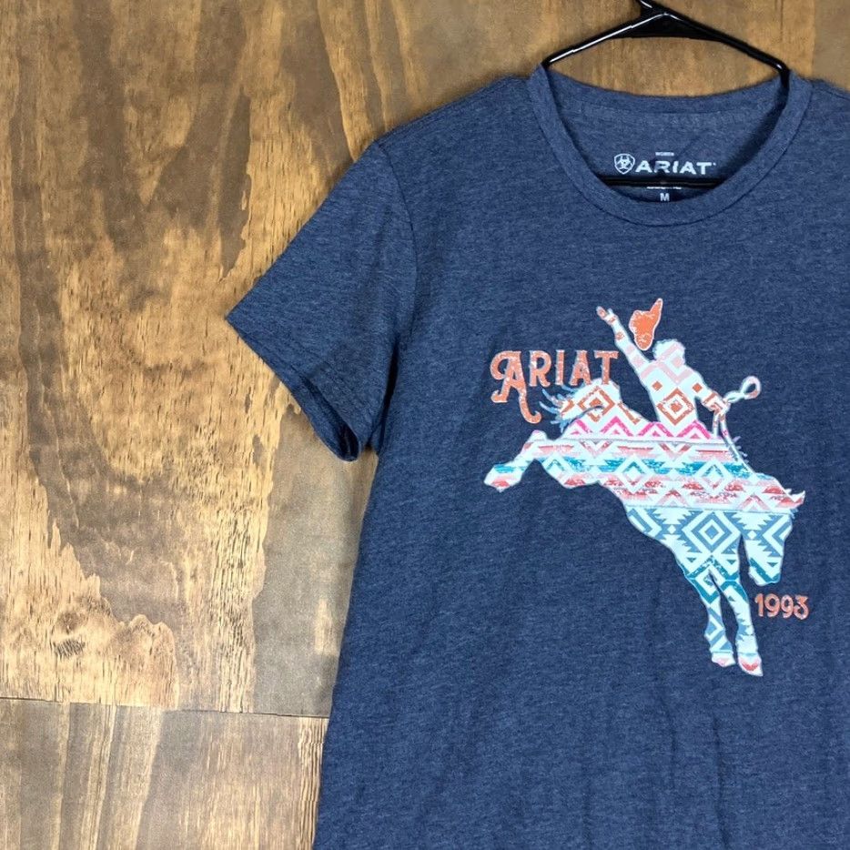 Ariat Ariat Womens Shirt Blue Geo Bronc Short Sleeve Cotton Blend Medium Size M / US 6-8 / IT 42-44 - 4 Thumbnail