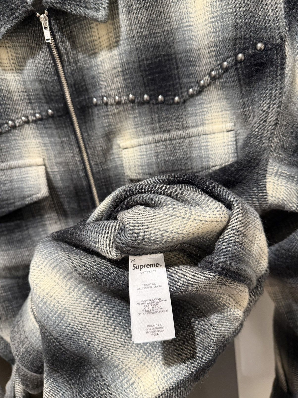 Supreme Studded Shadow Plaid Zip Up Shirt Size US M / EU 48-50 / 2 - 4 Thumbnail