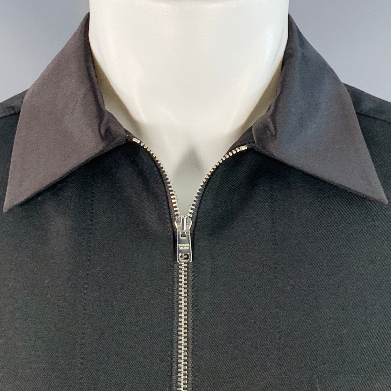 Prada Black Virgin Wool Twill Contrast Collar Zip Up Shirt Jacket Size US S / EU 44-46 / 1 - 3 Thumbnail