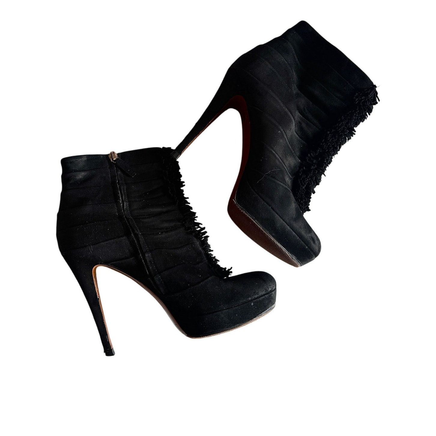 Gucci Gucci Women's Black Suede Fringe Trim Accent Lace-Up Boots Size US 8 / IT 38 - 1 Thumbnail