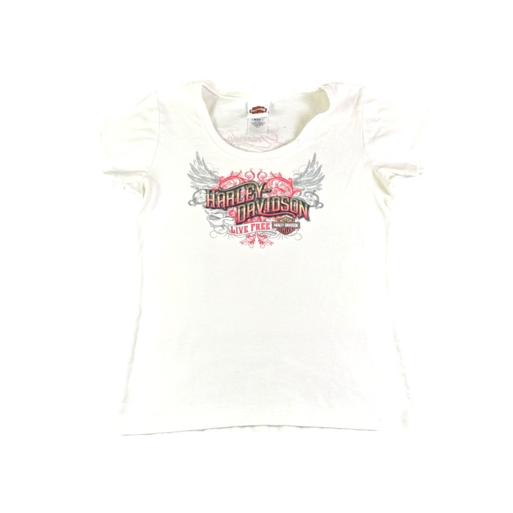 Harley Davidson Harley-Davidson Live Free Wings Graphic Tee Shirt White XL Cotton Vintage Y2K Tee Shirt Women Short Sleeve Scoop Neck Glitter Size XL / US 12-14 / IT 48-50 - 2 Thumbnail