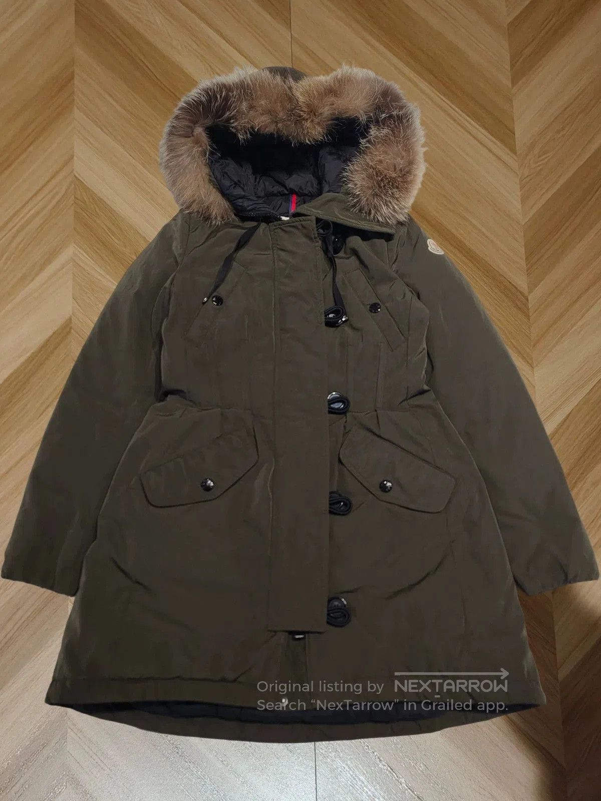 moncler army green hooded down jacket.