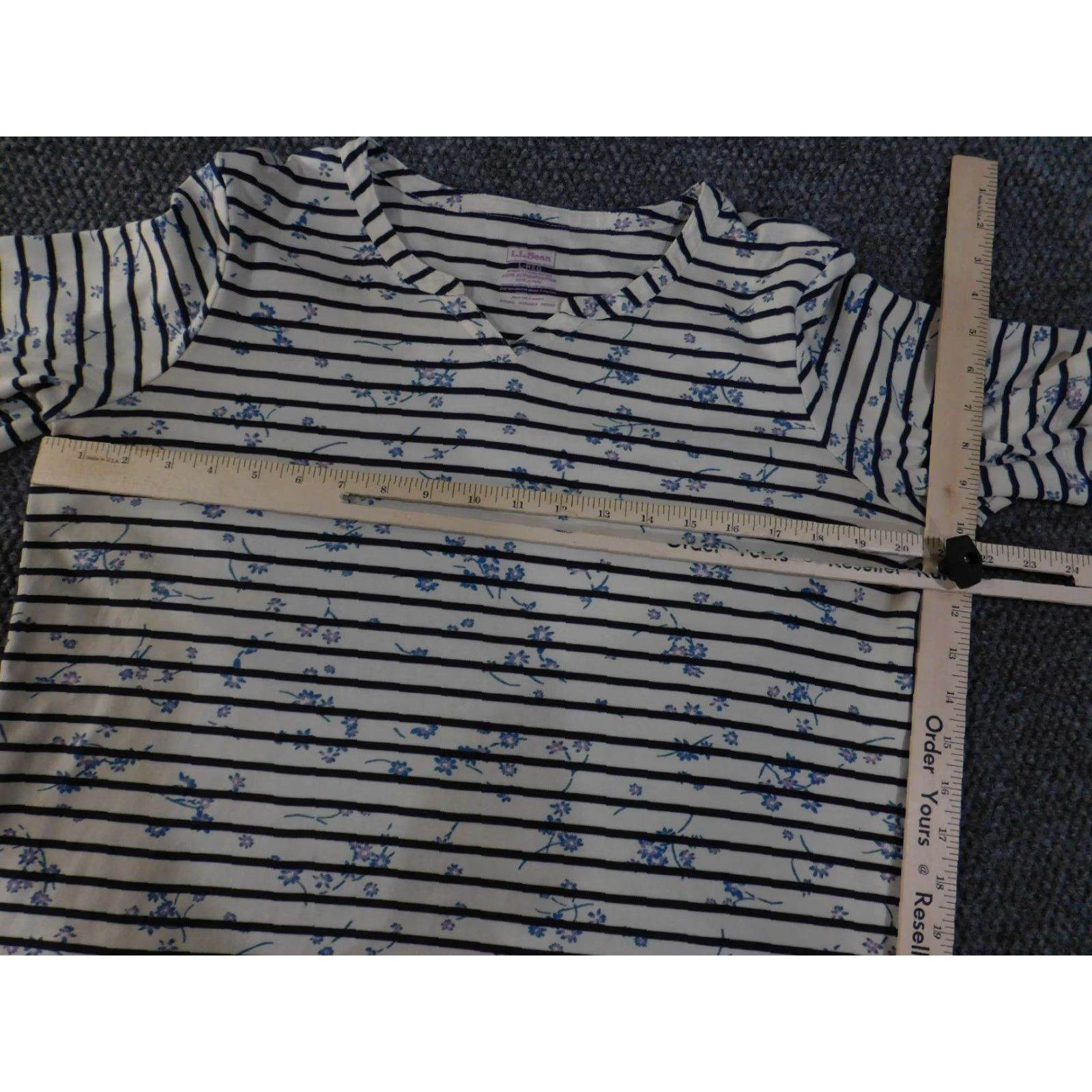 Vintage LL Bean Blouse Womens Large White Navy Floral Striped Supima Pullover Size L / US 10 / IT 46 - 5 Thumbnail