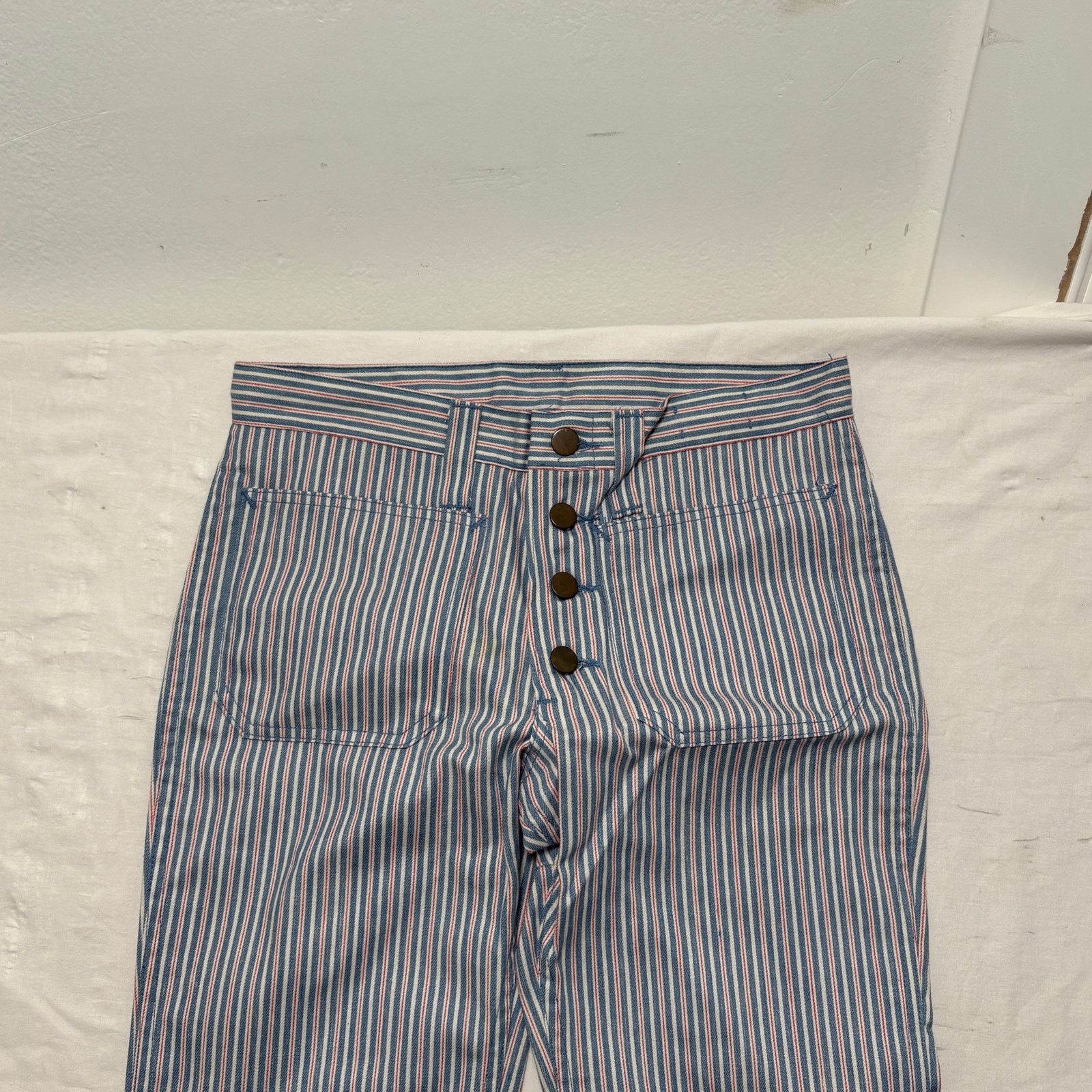 Lee Deadstock VTG 70s Lee Pinstripe Bell Bottom Pants Blue 29x34 Size 29" - 2 Thumbnail