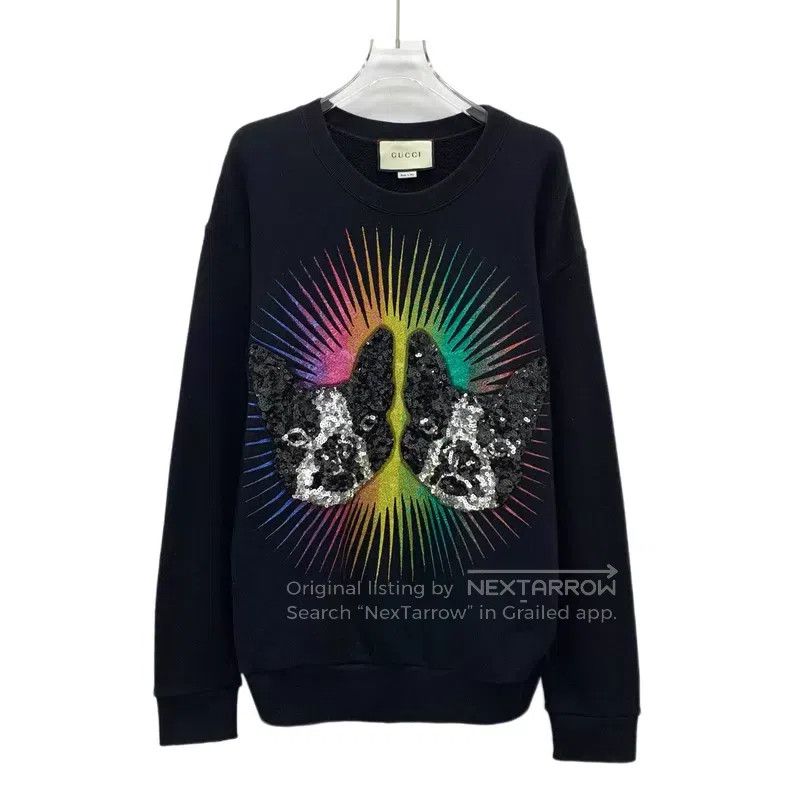 Gucci Gucci Black cat heavy industry sequin cotton round-neck lo Size US S / EU 44-46 / 1 - 1 Thumbnail