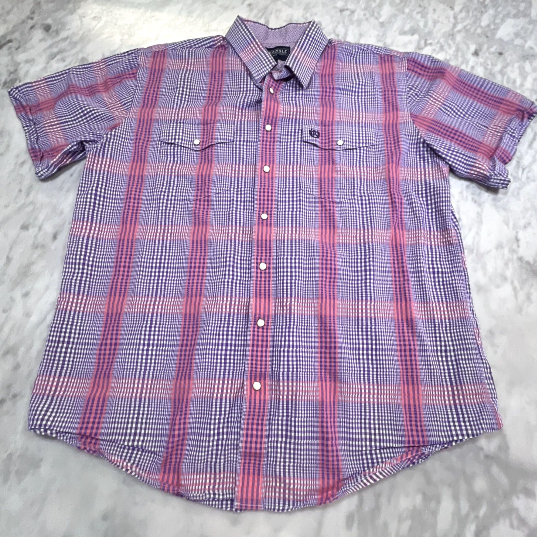 Vintage Panhandle Select Western Pearl Snap Shirt Mens XL Short Sleeve Plaid Pink Purple Size US XL / EU 56 / 4 - 3 Thumbnail
