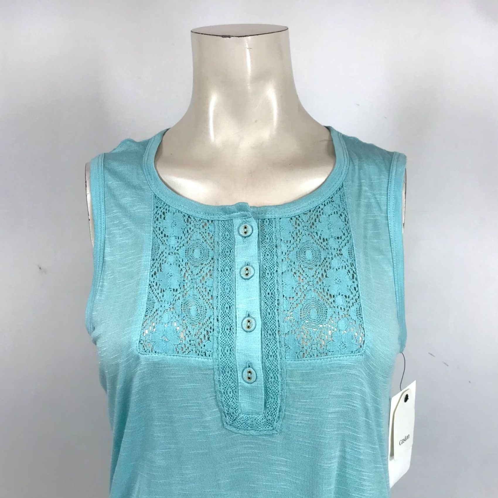Altea CASLON WOMEN'S BLOUSE M TEAL SLEEVELESS ROUND NECK VISCOSE TANK Blue 90s? Size M / US 6-8 / IT 42-44 - 2 Thumbnail