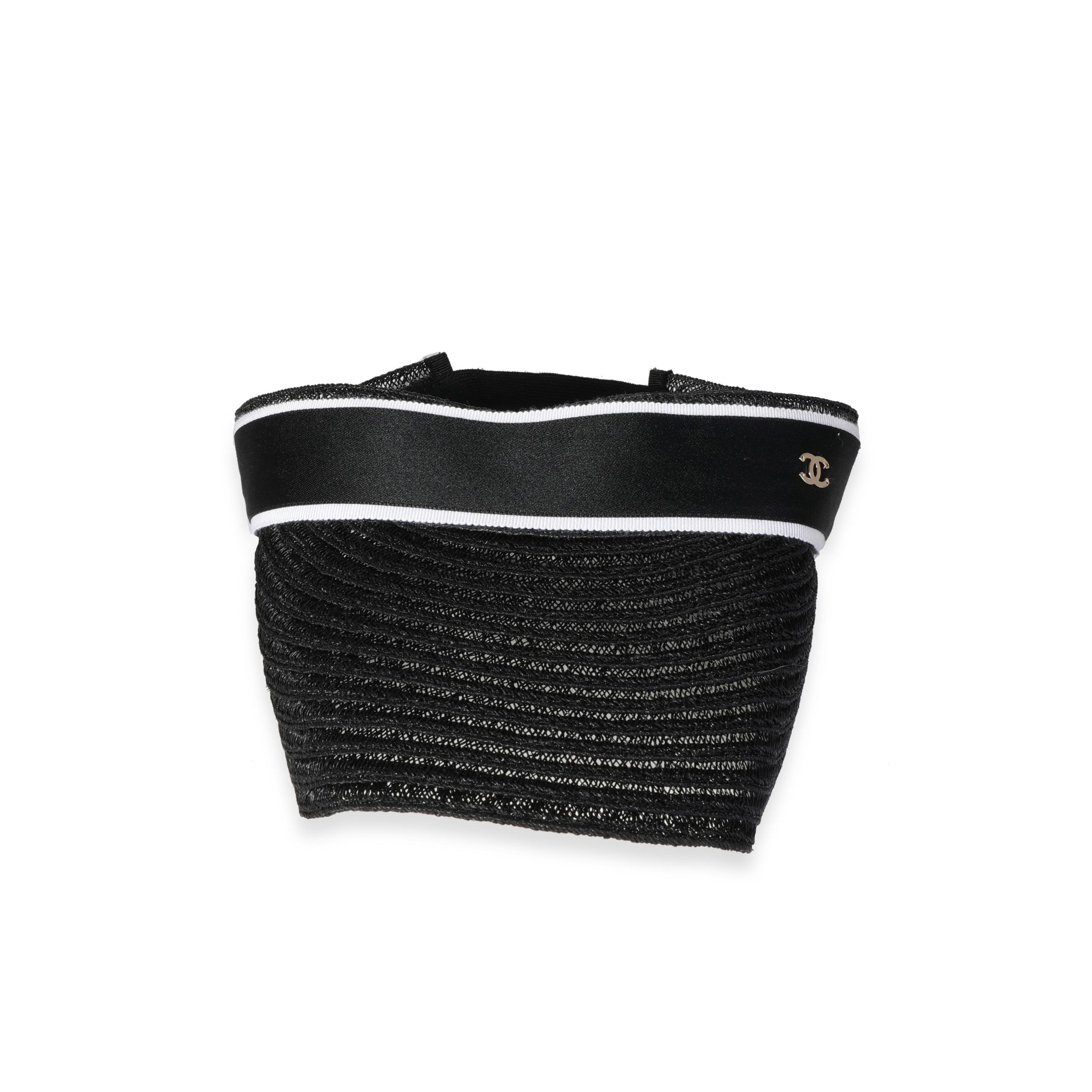 image of Chanel Black Abaca Cotton Ribbon Visor, Women's