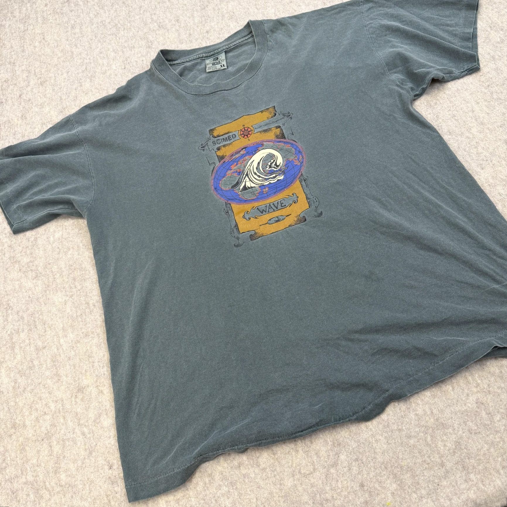 Anvil VINTAGE Anvil Shirt Mens XL Green Graphic Print Short Sleeve Crew Neck 90s Made USA Size US XL / EU 56 / 4 - 2 Thumbnail
