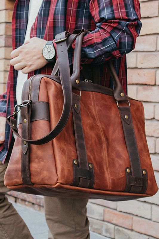 Handmade Leather satchel. Men's leather bag. Travel bag for a laptop Size ONE SIZE - 1 Thumbnail