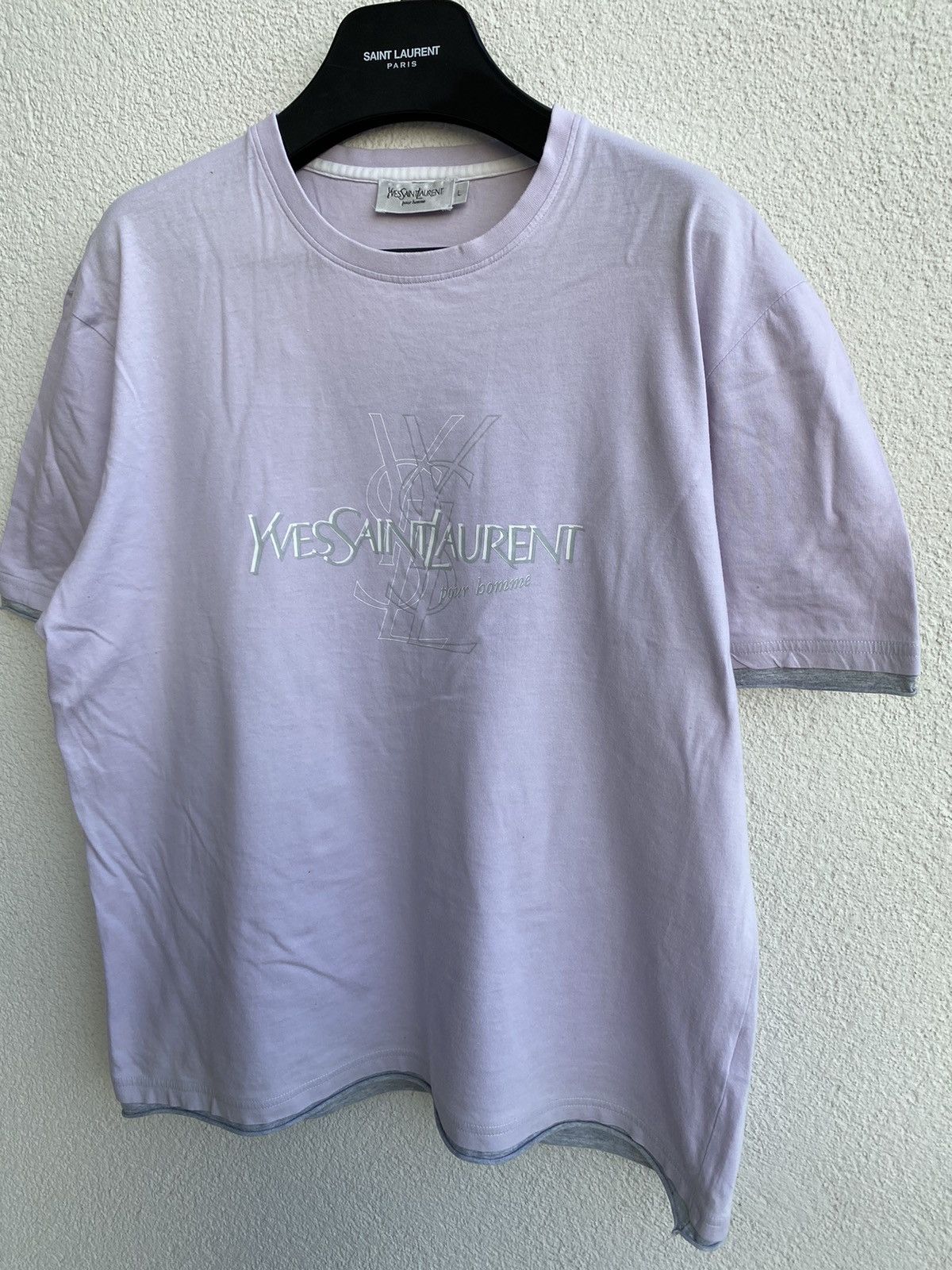 Yves Saint Laurent Lilac YSL T-Shirt Big Logo Double Layer YSL Shirt YSL Tee Size US L / EU 52-54 / 3 - 15 Thumbnail