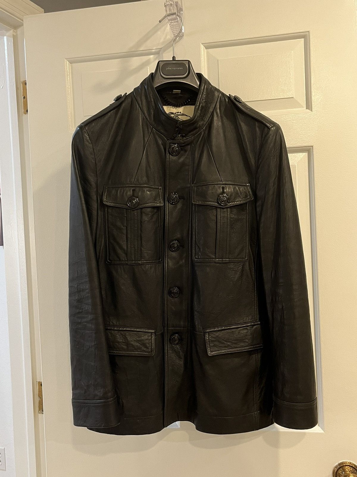 image of Burberry Military Leather Multibutton Jacket. 48 in Black, Men's (Size Medium)